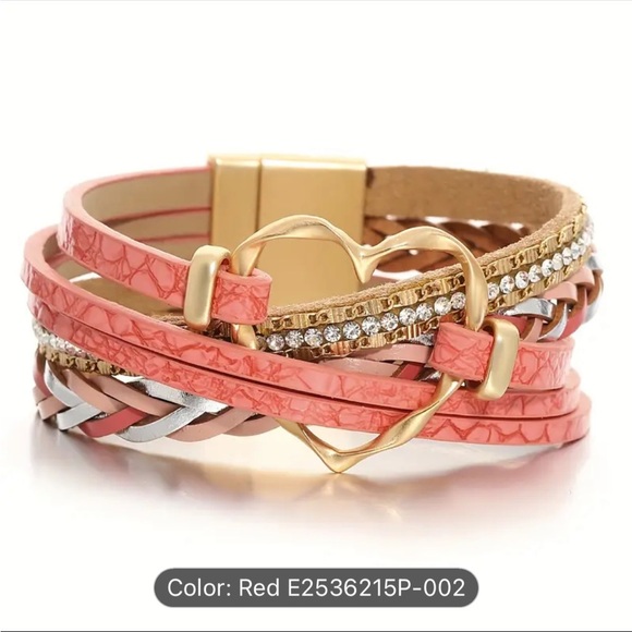 🩷Boho-Chic Pu Leather Wrap Bracelet With Sparkling Rhinestone Heart💜 - Picture 9 of 9